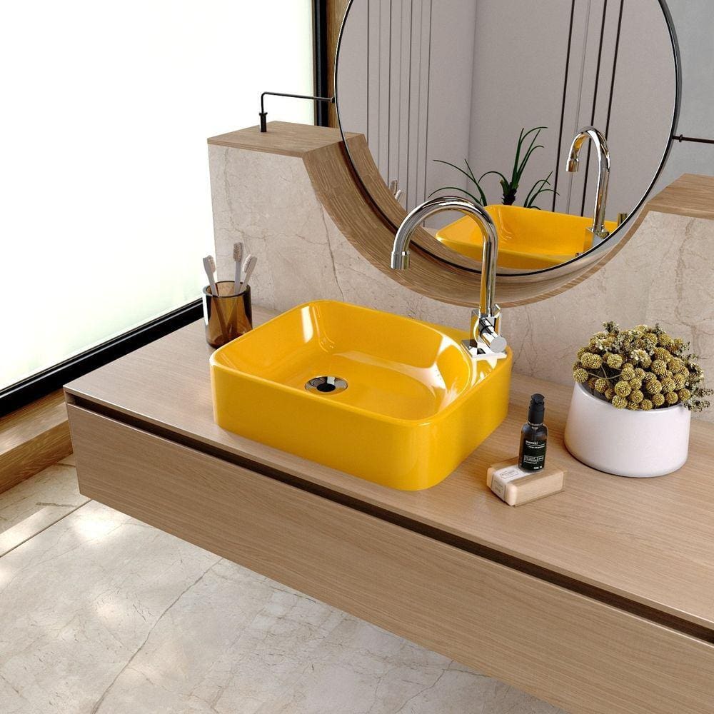 Kit Cuba Ro36 Cross com Torneira Luxo e Válvula Metal com Sifão e Flexível Amarelo