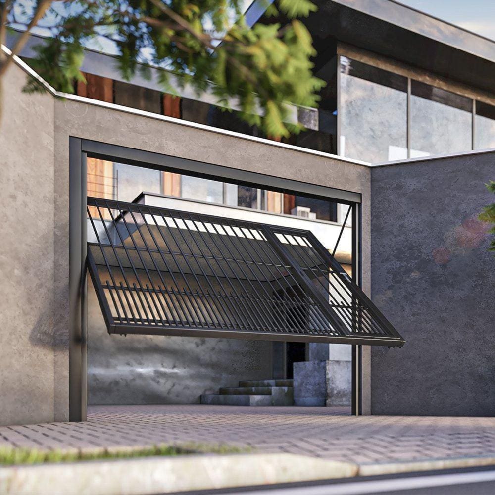 Portão Contrapeso de Aço Galvanizado com Grade Tubolar 220x240 Req: 8,7 Cinza