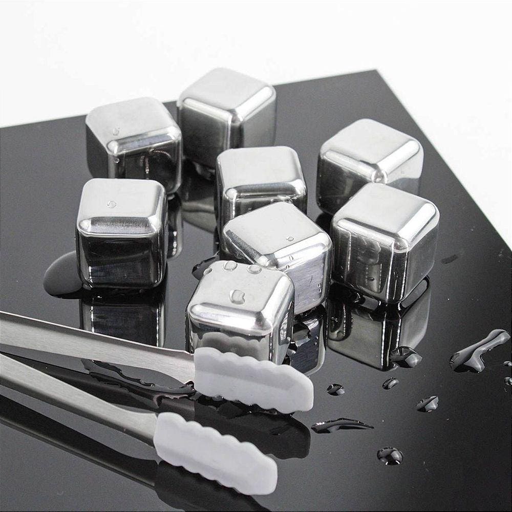 Cubos De Gelo Aço Inox Whisky Drinks Kit 8 Un