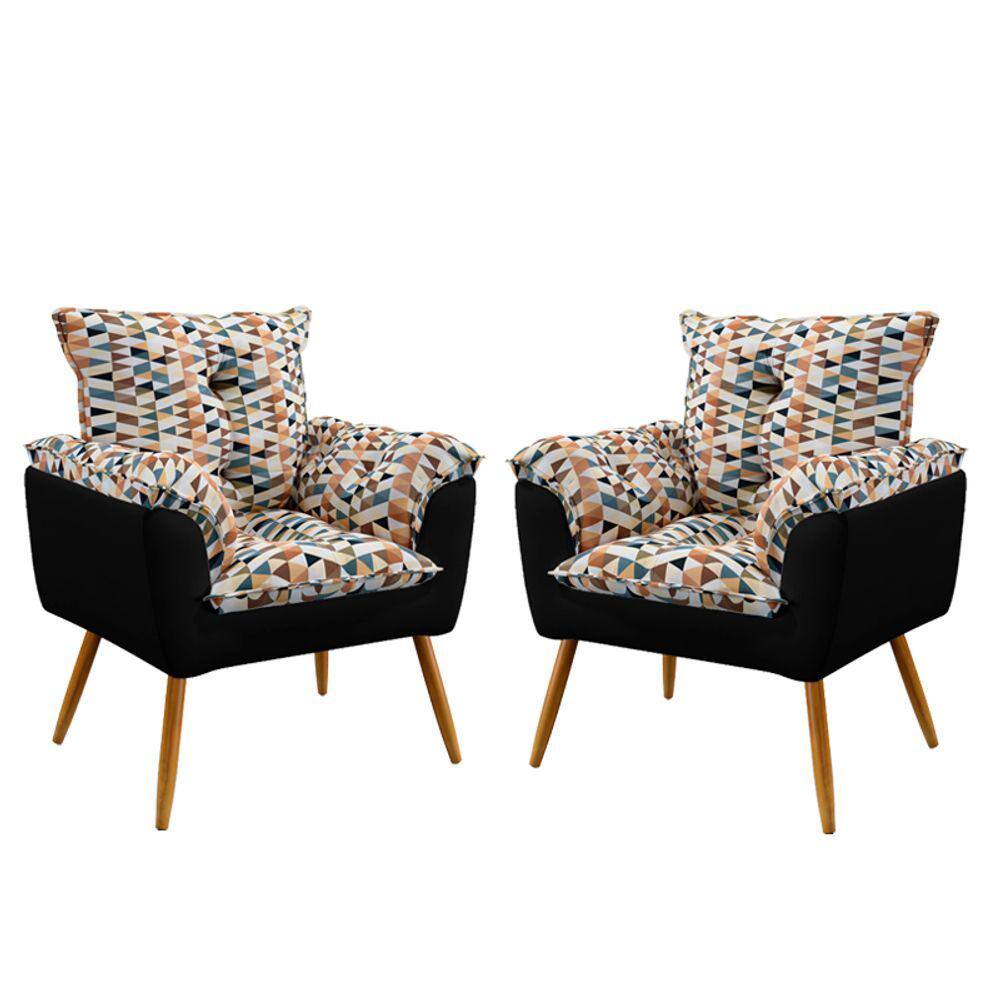 Kit 2 Poltronas Decorativas Beta Sued Estampado Laranja com Preto Aradecor