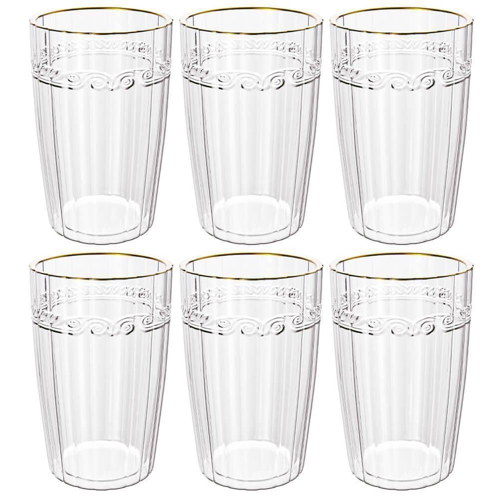 Jogo de Copos de Cristal Transparente Fio de Ouro Imperial 370ml 6 peças - Lyor