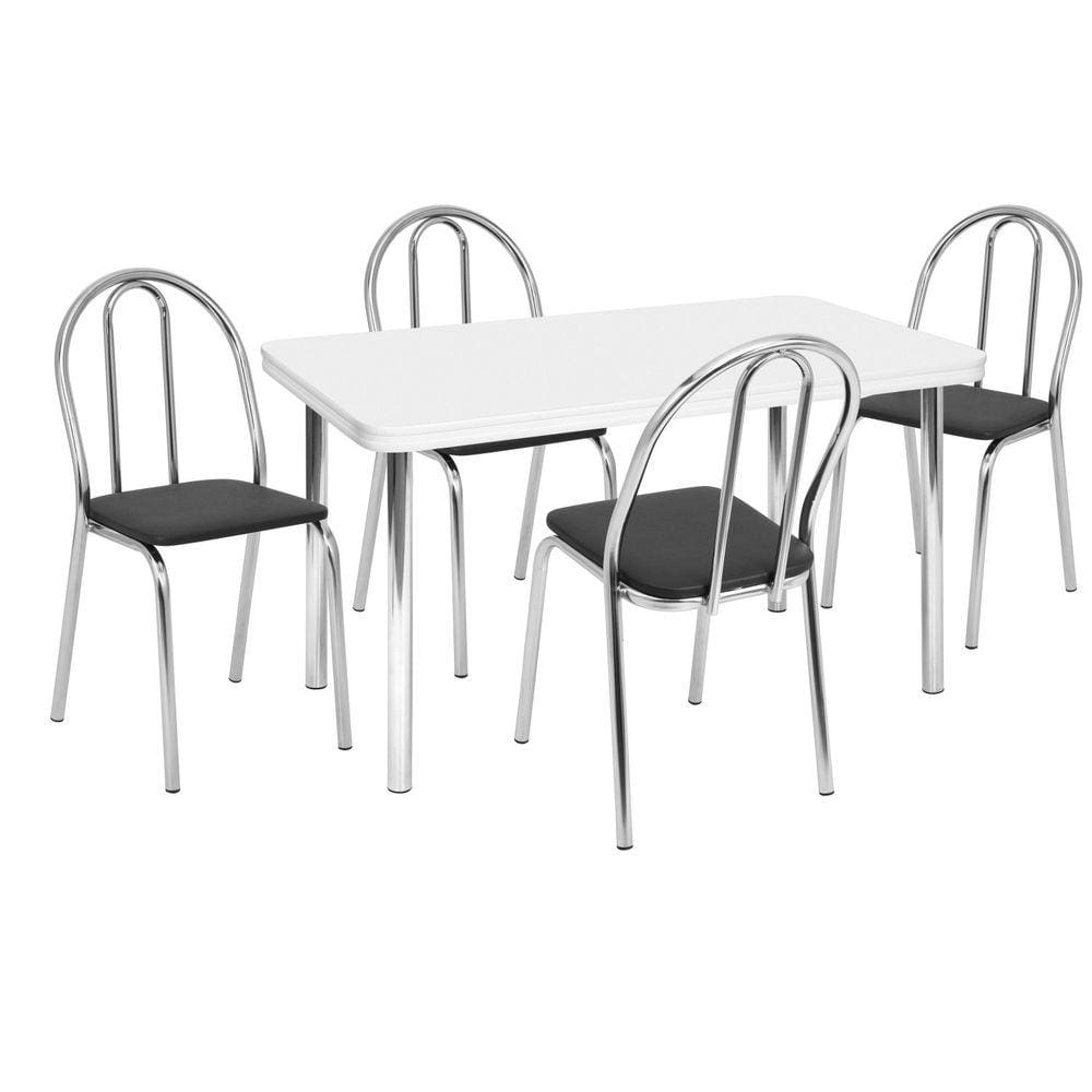 Conjunto Sala de Jantar Mesa com 4 Cadeiras Cromado/Branco/Preto