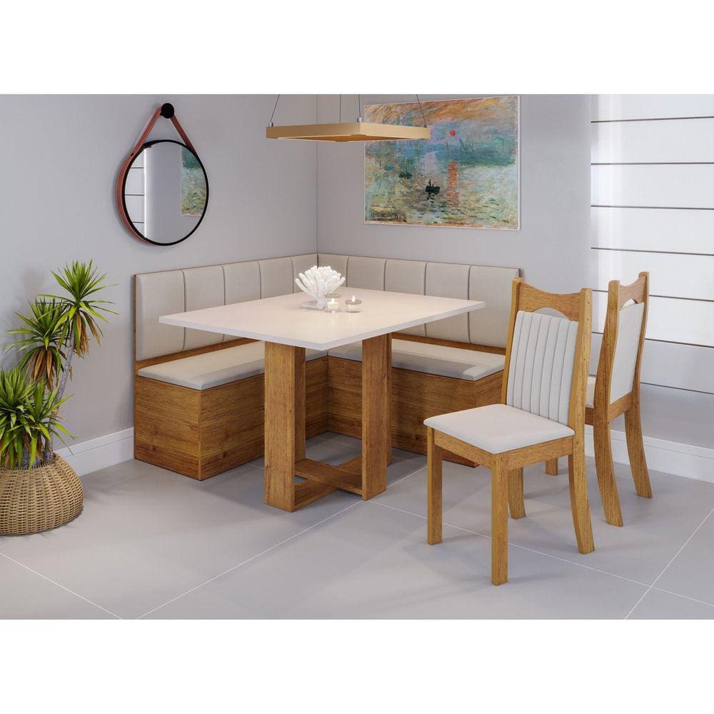 Conjunto Canto com Mesa Retangular America com 2 Cadeiras Dalas Mel/Blonde/Marfim