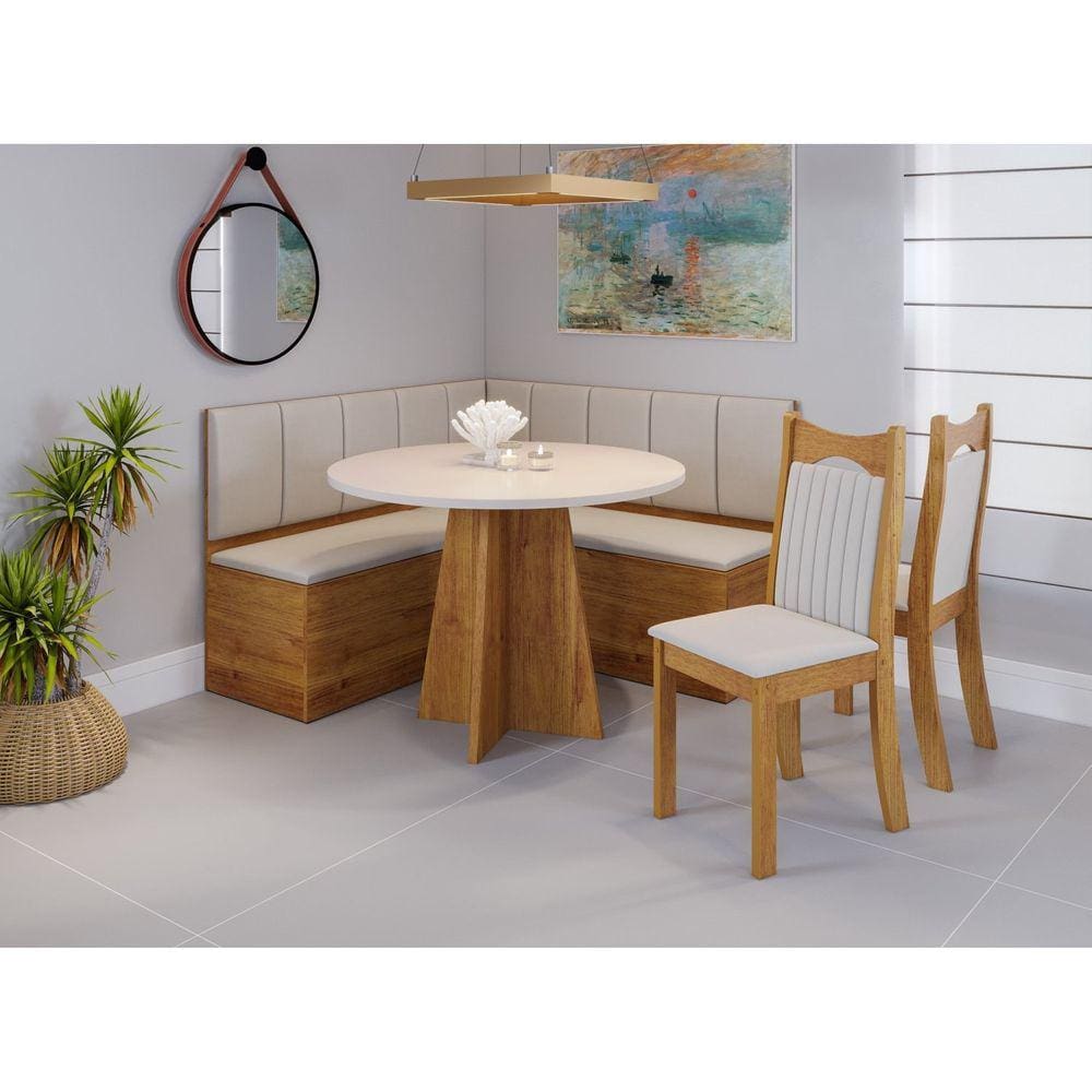 Canto Baú Nova York com 1 Mesa Redonda e 2 Cadeiras Dalas Mel/Blonde/Marfim