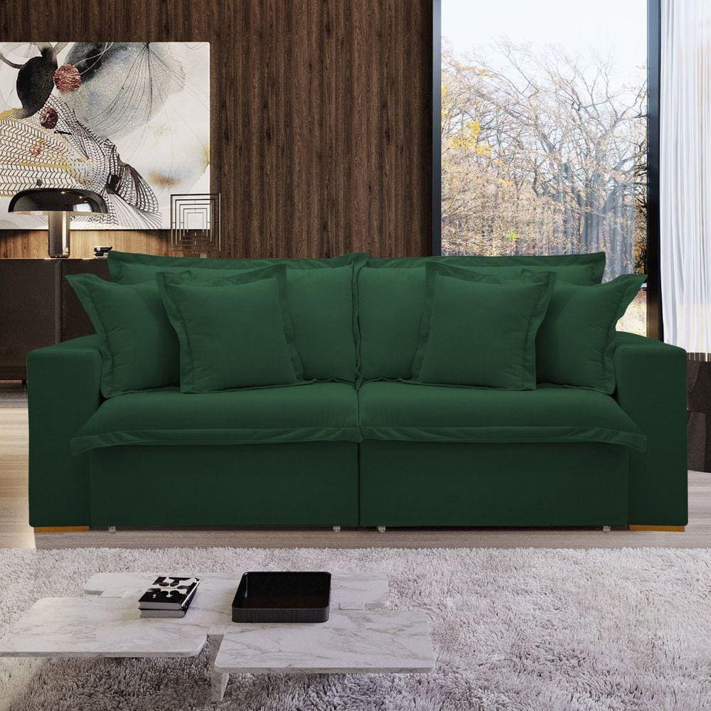 Sofá Cama Retrátil e Reclinável 220cm Arizona Verde