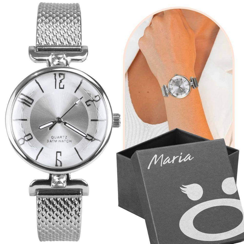 Relogio feminino prova dagua prata silicone aço inox + caixa casual pulseira ajustavel moda social