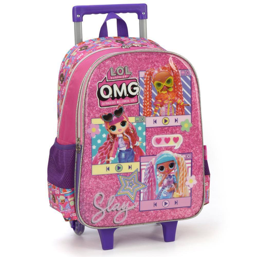 Mochila Rodinhas Sem Alça Luxcel Lol OMG Pink