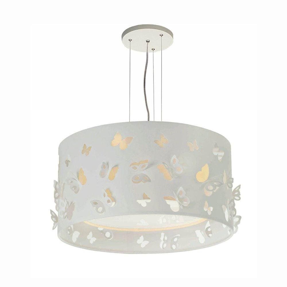 Lustre Infantil Pendente Borboletas Duplo 30x16 Cm Branco