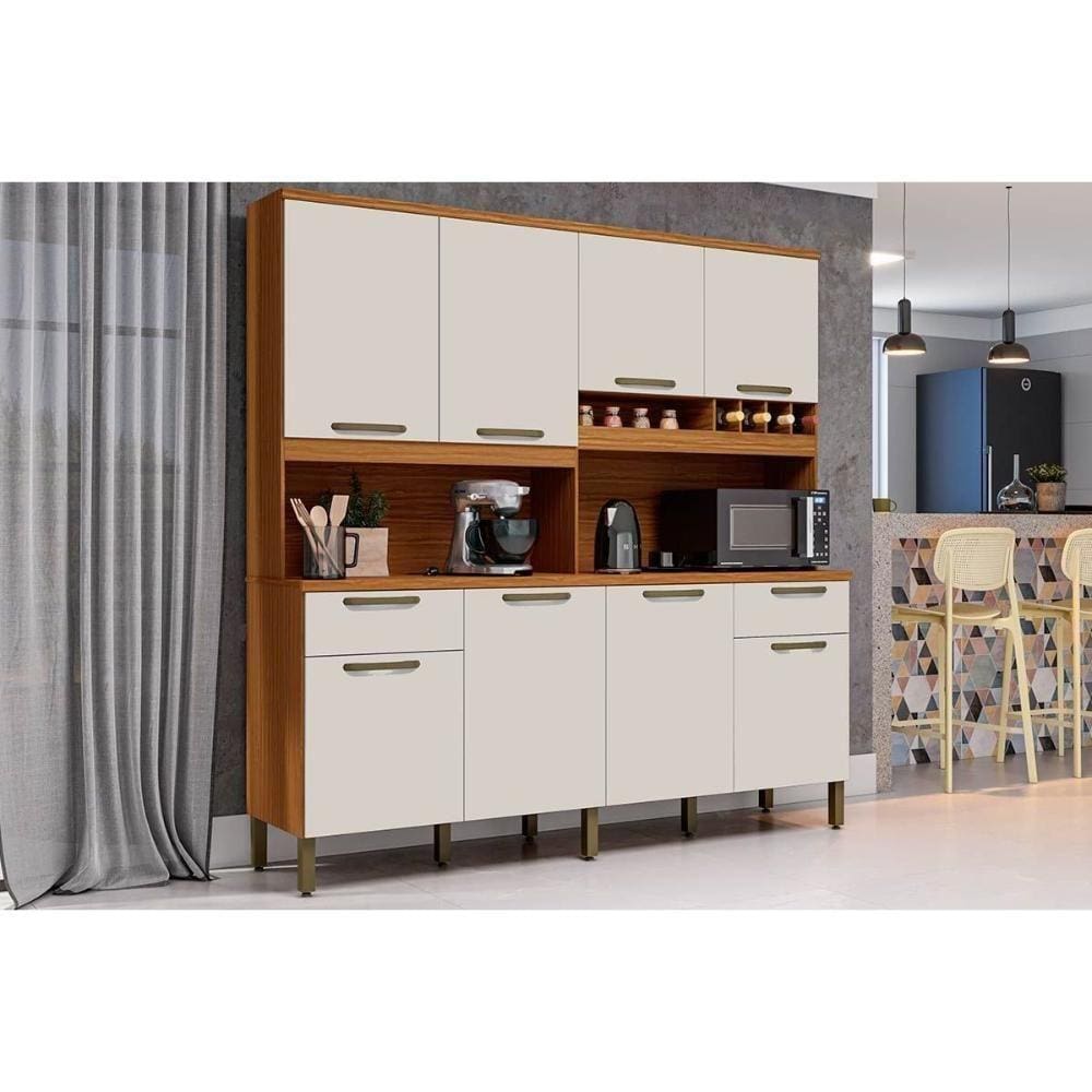 Kit De Cozinha Compacta Cabernet Prime 8 Portas E 2 Gavetas 73cm Amendoa-off White - Ronipa