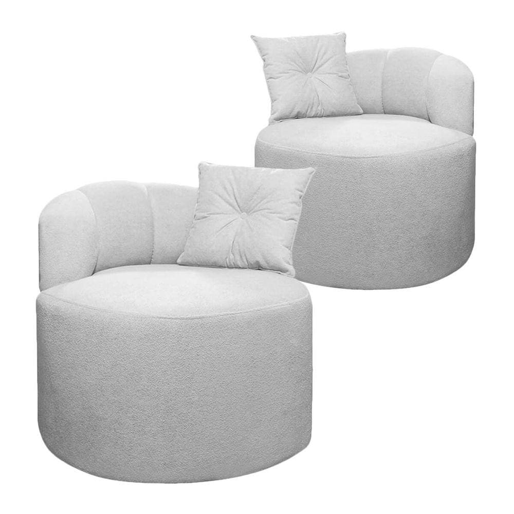 Kit 2 Poltrona Orgânica Curva Plaza Linho Bouclê Cinza SOFA STORE