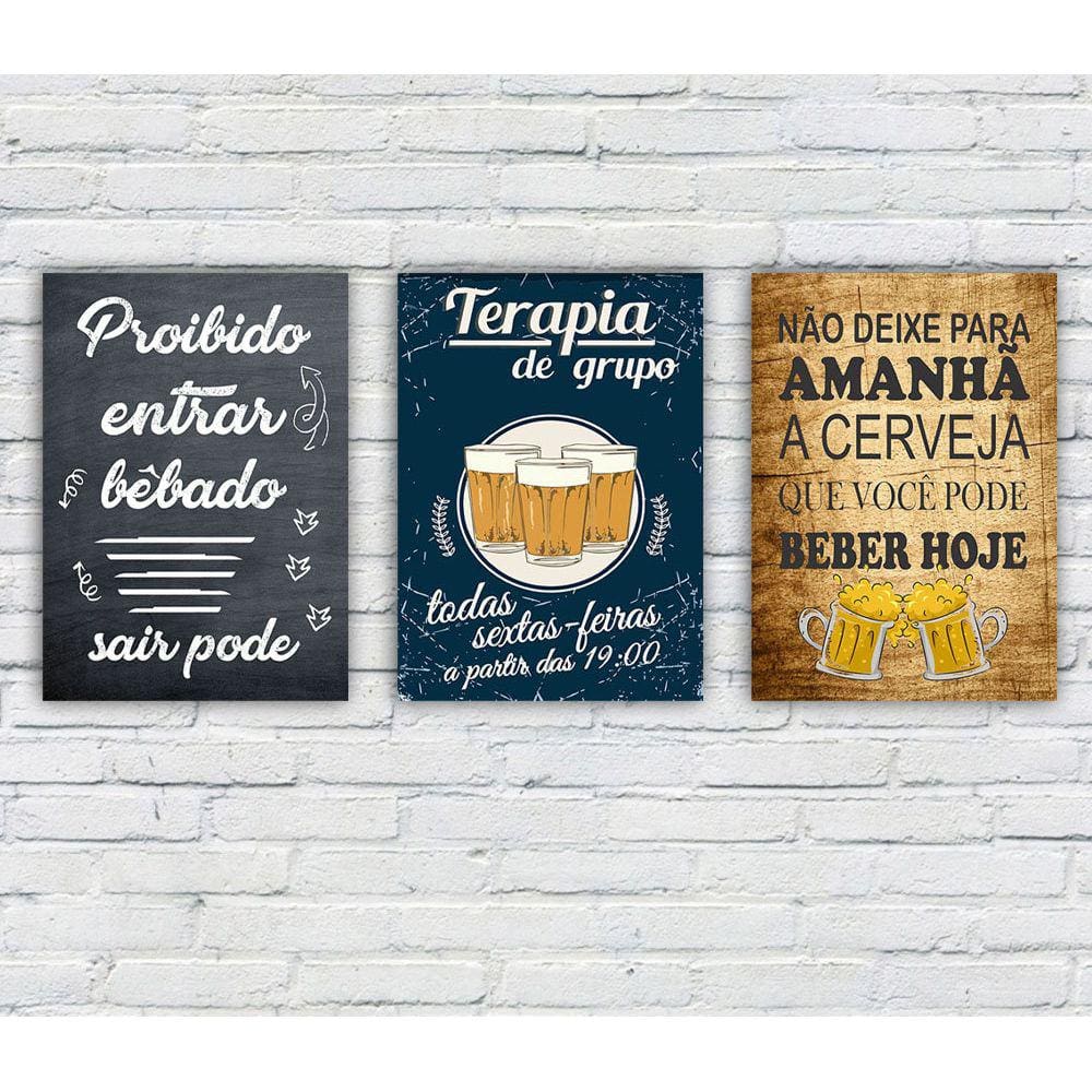 Kit 3 Quadros/Placas Decorativas MDF Cerveja 03