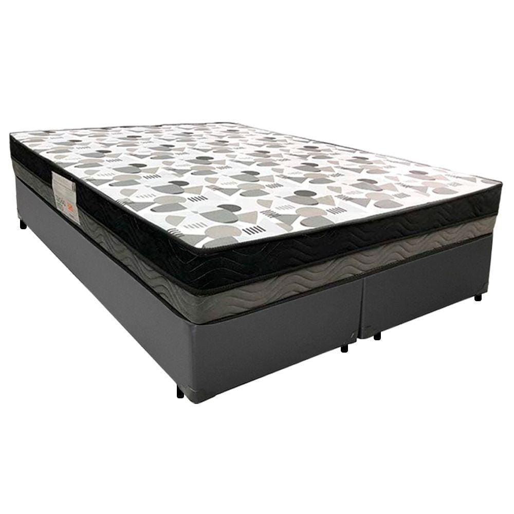 Cama Box Casal Sintético Bipartido + Colchão Ortobom ISO Dupla Face 138x188x60