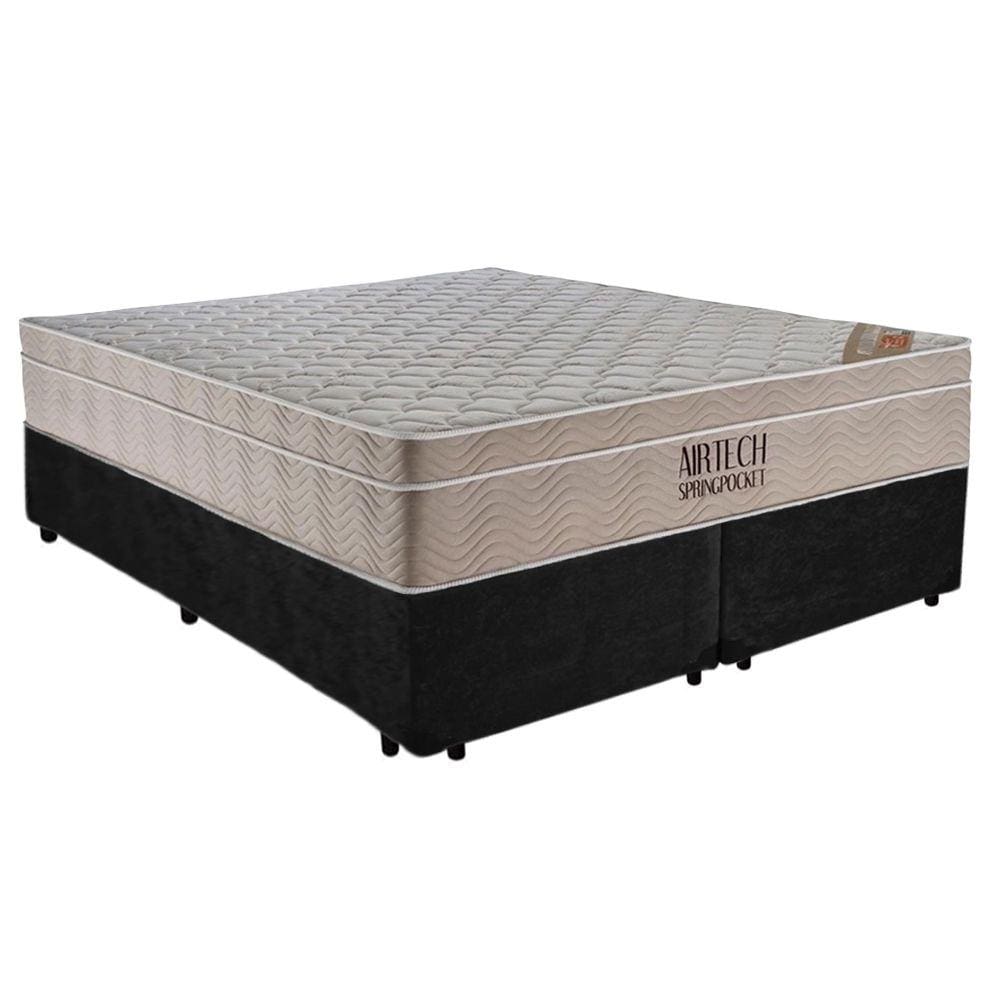 Cama Box Casal Suede Bipartido + Colchão Ortobom Airtech Molas Ensacadas 138x188x65