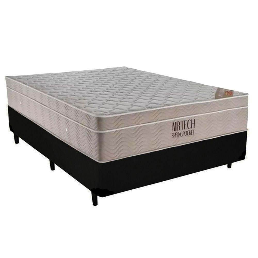 Cama Box Casal Suede + Colchão Ortobom Airtech Molas Ensacadas 138x188x65