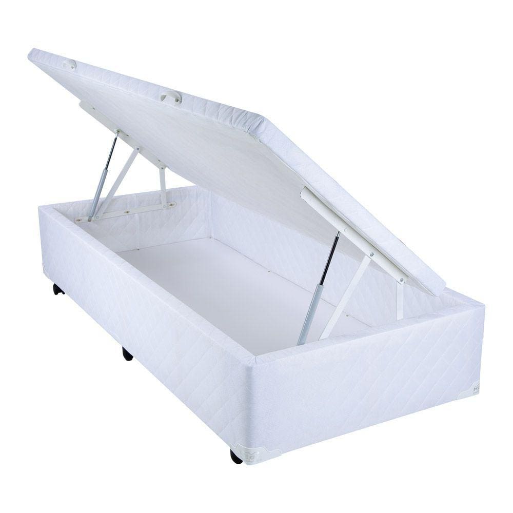 Cama Box Baú Solteiro Americano Mega Tecido Branco - 096x203