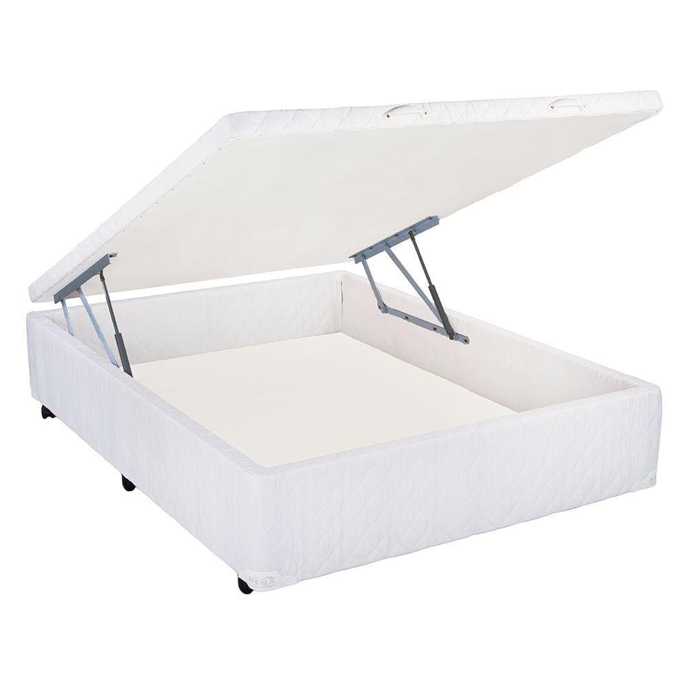 Cama Box Viúva com Baú Mega Tecido Branco - 120x203