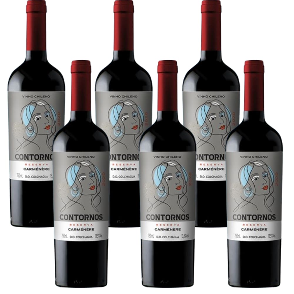 Cx 6 Vinho Chile Reserva Contornos Carménère Tinto Seco Courmayeur 750 Ml
