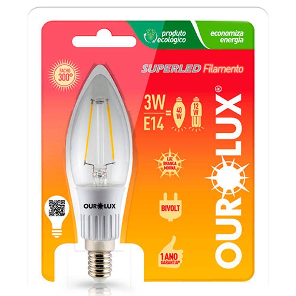 Lâmpada Filamento Led Vela 3w E14 Branco Morno 2700k Bivolt