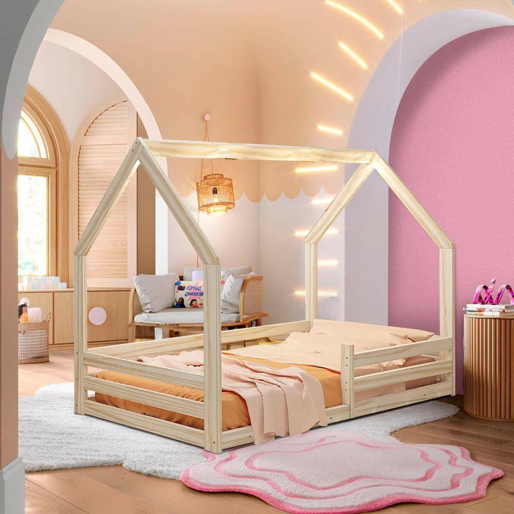 Cama Casinha Montessoriana Com Colchão Solteiro Madeira Maciça Naturale Afago Shop JM