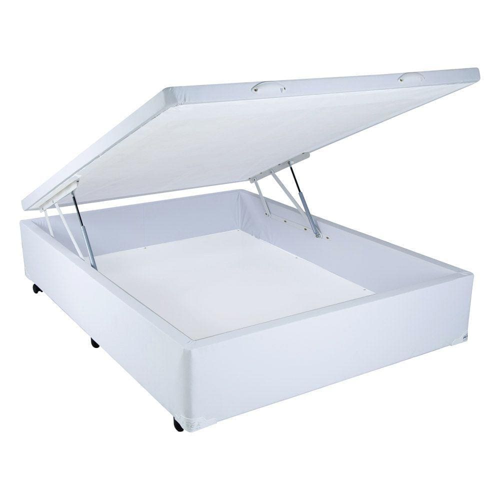 Cama Box Viúva com Baú Mega Corino Branco - 120x203