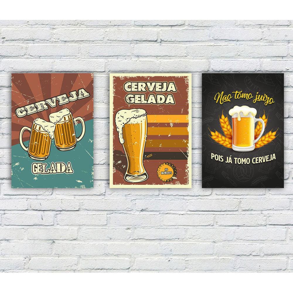 Kit 3 Quadros/Placas Decorativas MDF Cerveja 02