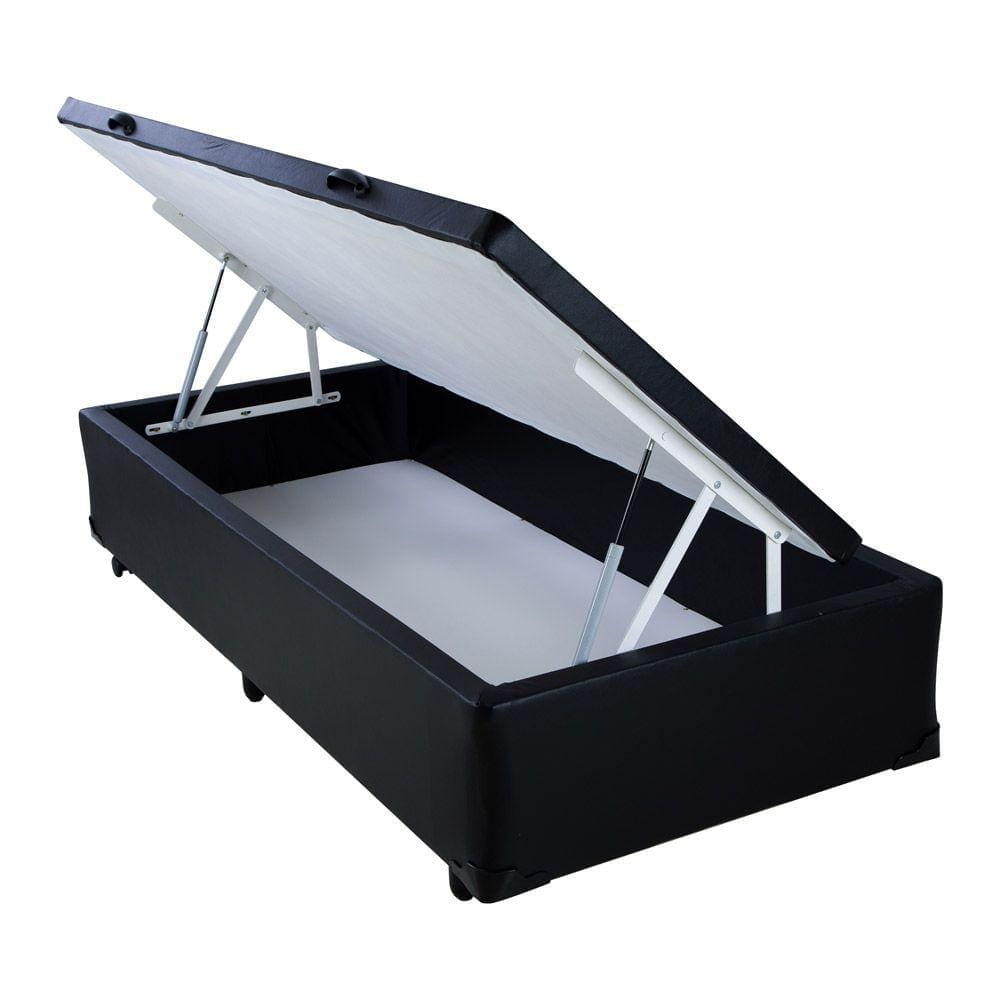 Cama Box Baú Solteiro Americano Mega Corino Black - 096x203