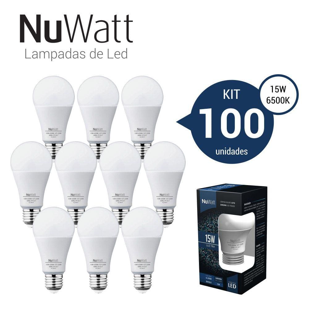 Kit 100 Lampada Led Bulbo 15w Samsung A70 E27 Luz Branca Fria