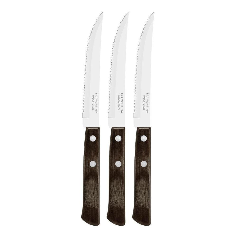 Kit 3 Facas Churrasco Tramontina Polywood Inox Cabo Castanho