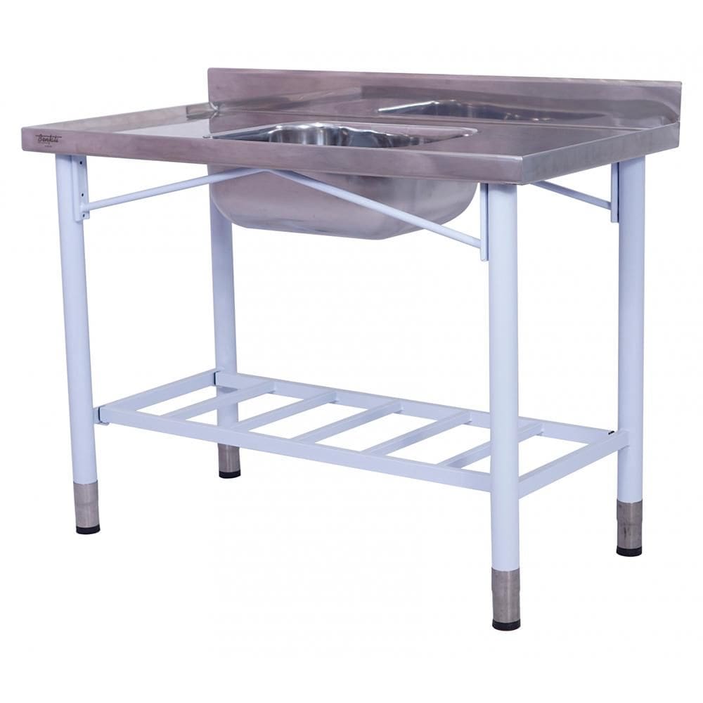 Pia Industrial Benfati Inox 430 180x60cm Pés Pintados Paneleiro Gradeado com 1 Cuba 553GR