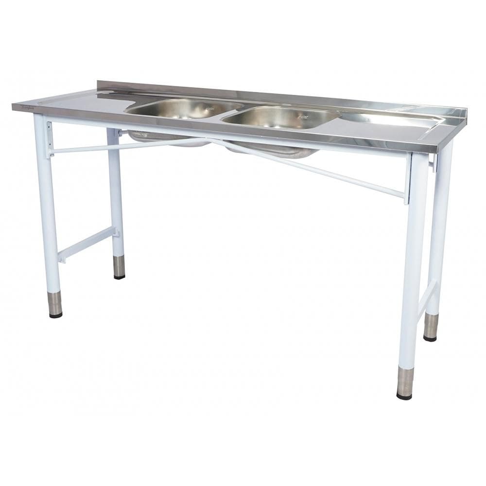 Pia Industrial Benfati Inox 430 160x53cm Pés Pintados Concretada com 2 Cubas 817