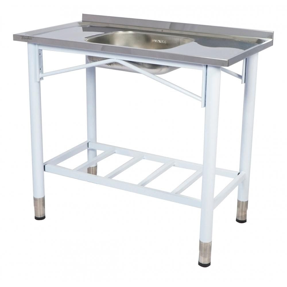 Pia Industrial Benfati Inox 430 100x53cm Pés Pintados Concretada Paneleiro Gradeado com 1 Cuba 813GR