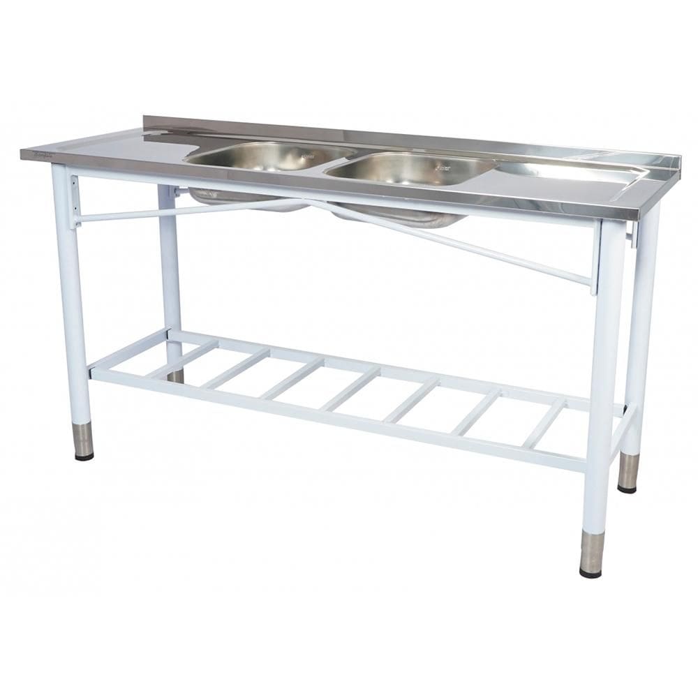 Pia Industrial Benfati Inox 430 200x53cm Pés Pintados Concretada Paneleiro Gradeado com 2 Cubas 819GR