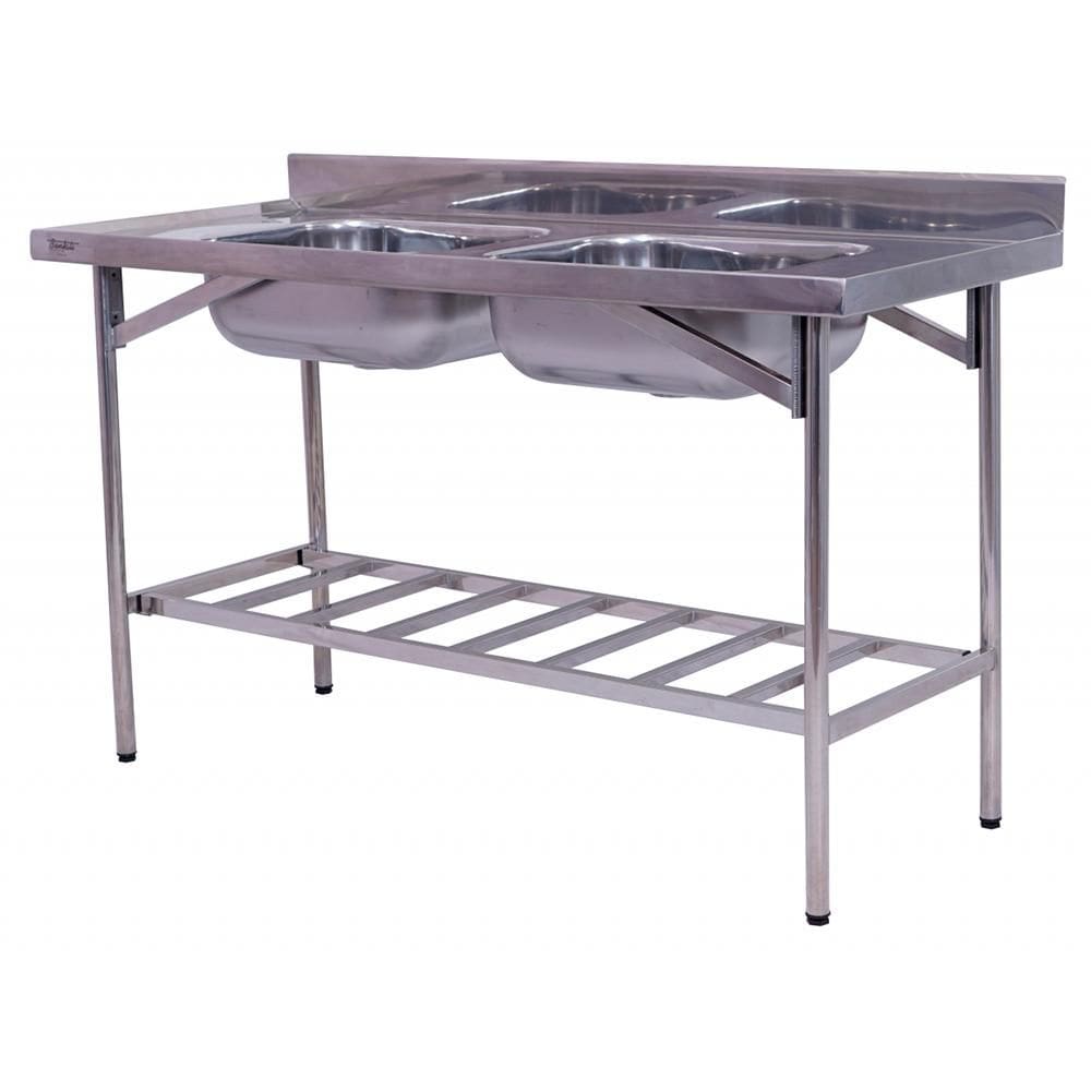 Pia Industrial Benfati Inox 430 180x60cm Paneleiro Gradeado com 2 Cubas 511GR