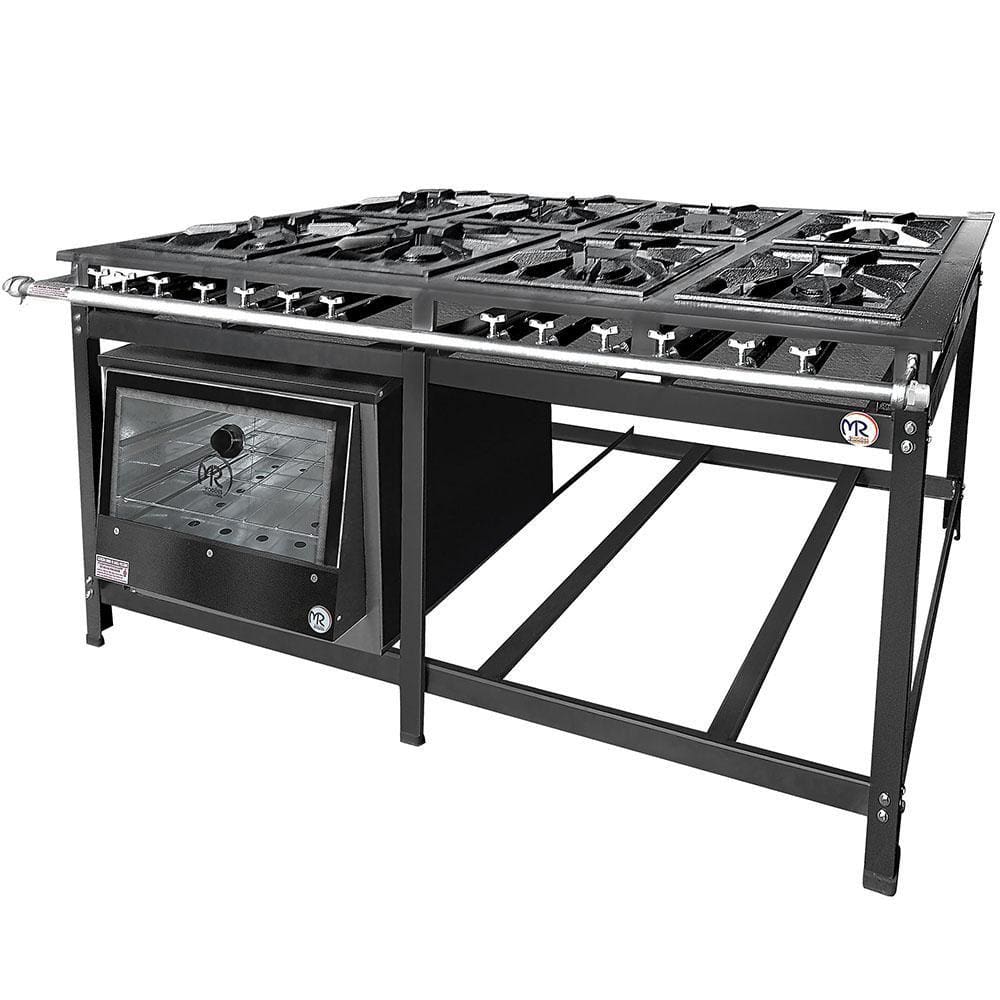 Fogão Industrial 8 Bocas 4 Duplas Baixa Pressão MR Fogões com Forno P8 Luxo