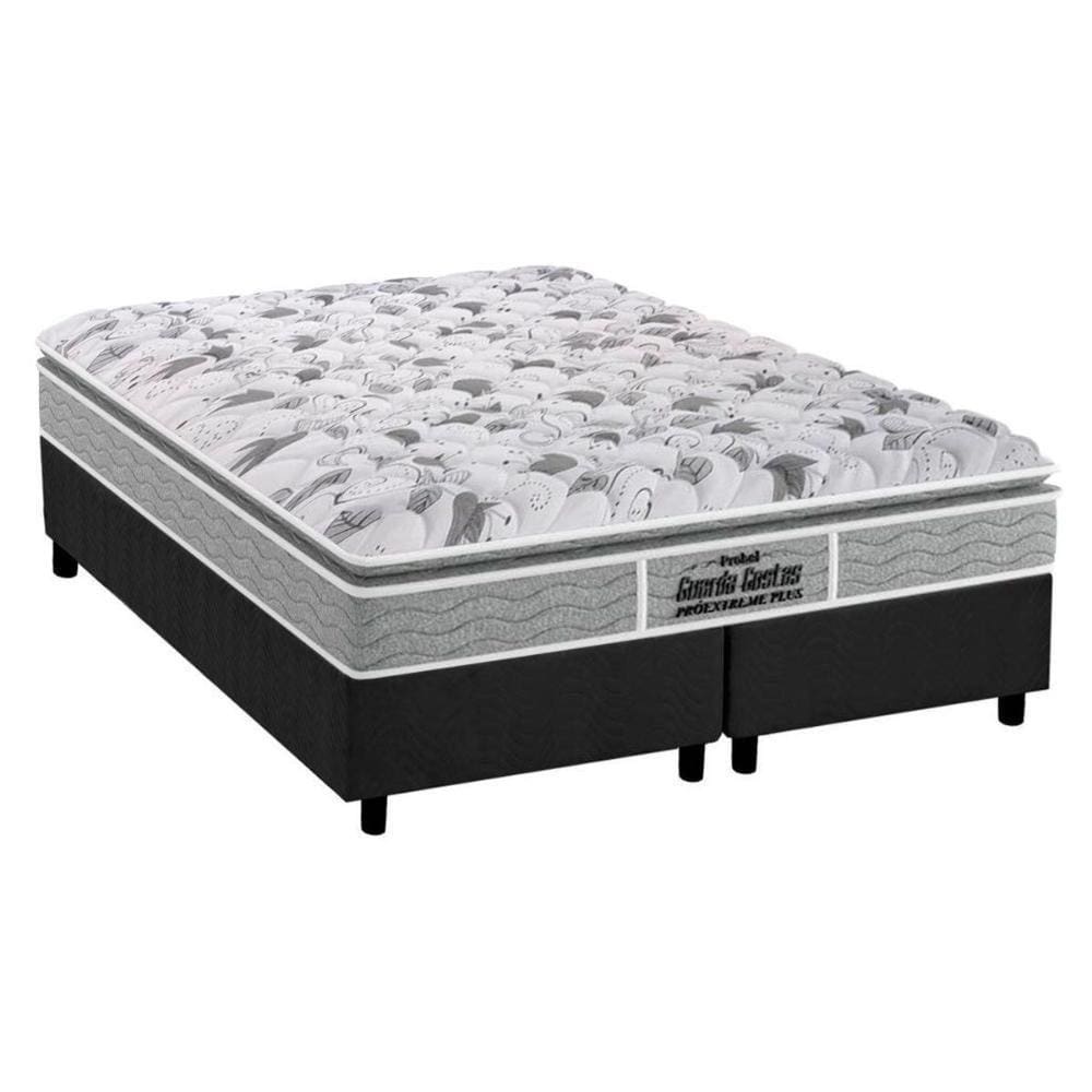 Conjunto Box Queen: Colchão Probel -ep Firmepedic Guarda Costas Próextreme PlusBase Suede Gray