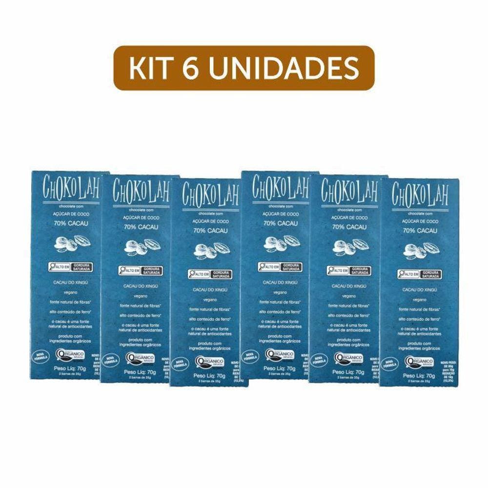 Kit 6X: Chocolate 70% Cacau Açúcar Coco Orgânico Chokolah