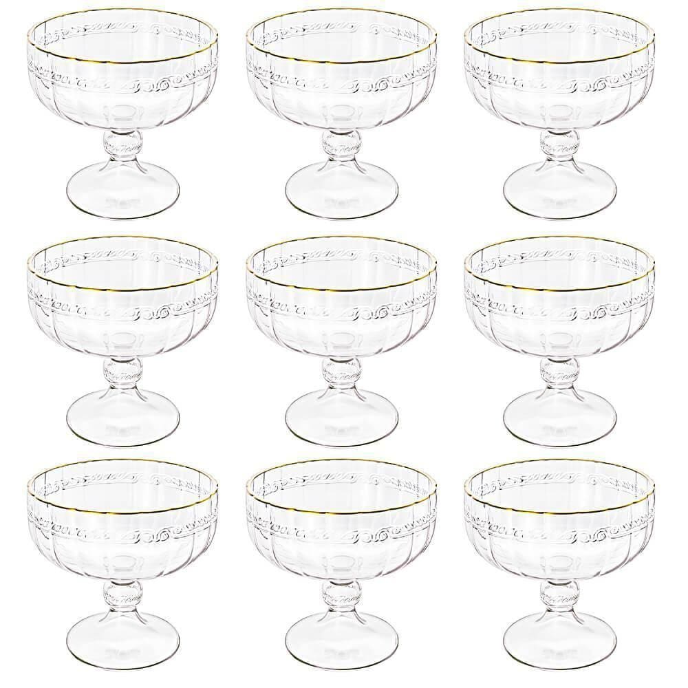 Taça Sobremesa Em Cristal Imperial Fio Ouro 200Ml 9 Peças