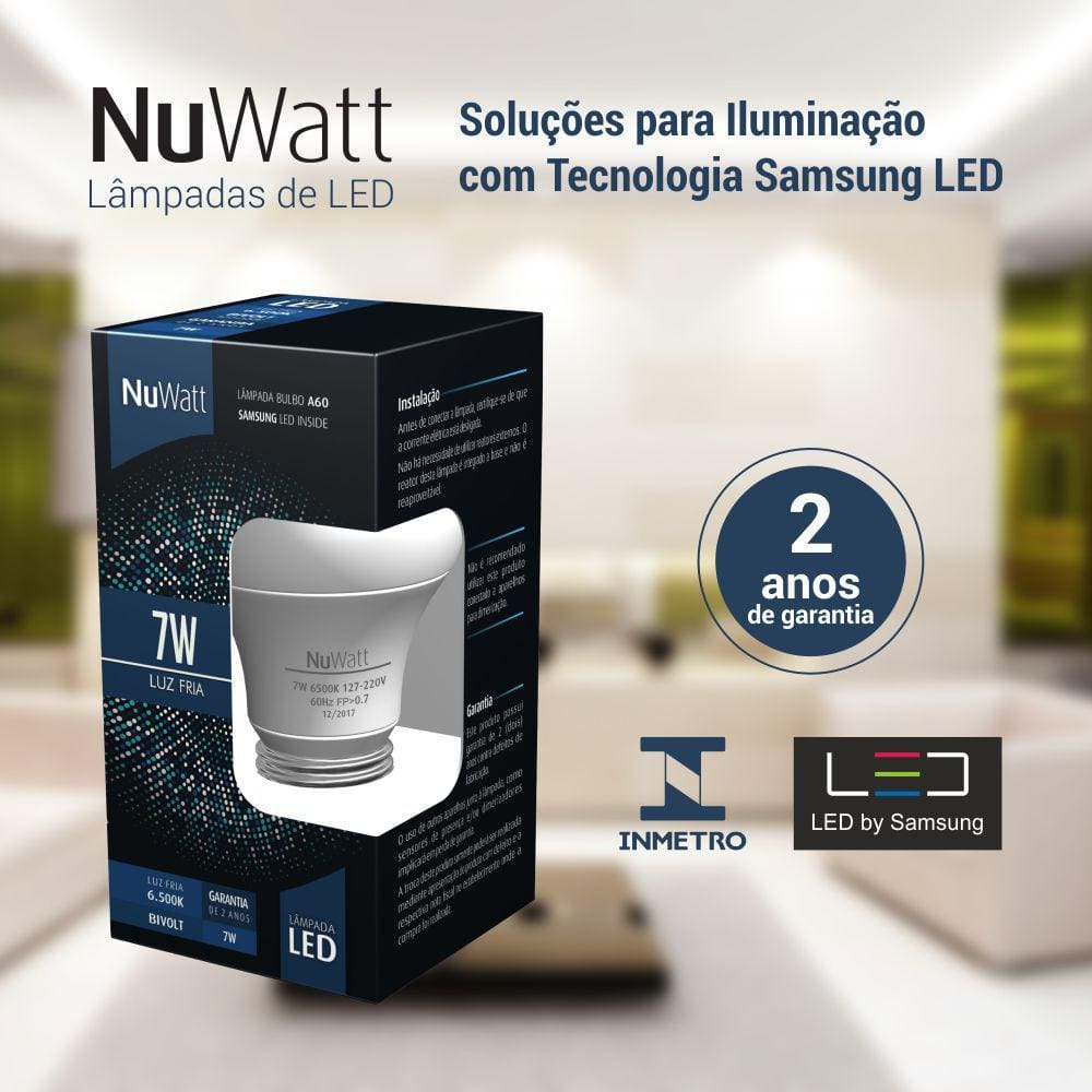 Lâmpada LED bulbo A60 E27 7W 630LM 6500 K - Luz Fria/Branca