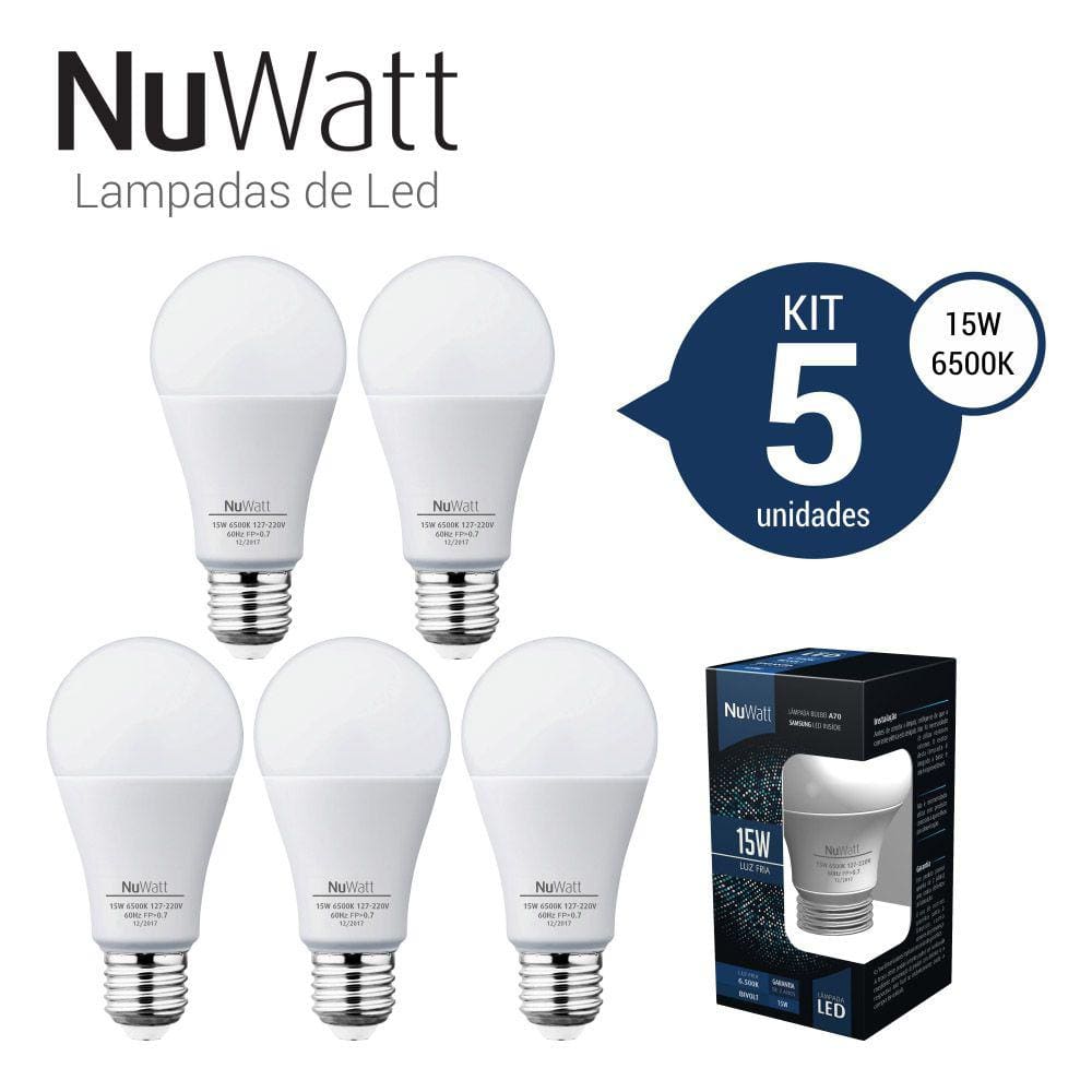 Kit 5 Lampada Led Bulbo 15w Samsung A70 E27 Luz Branca Fria