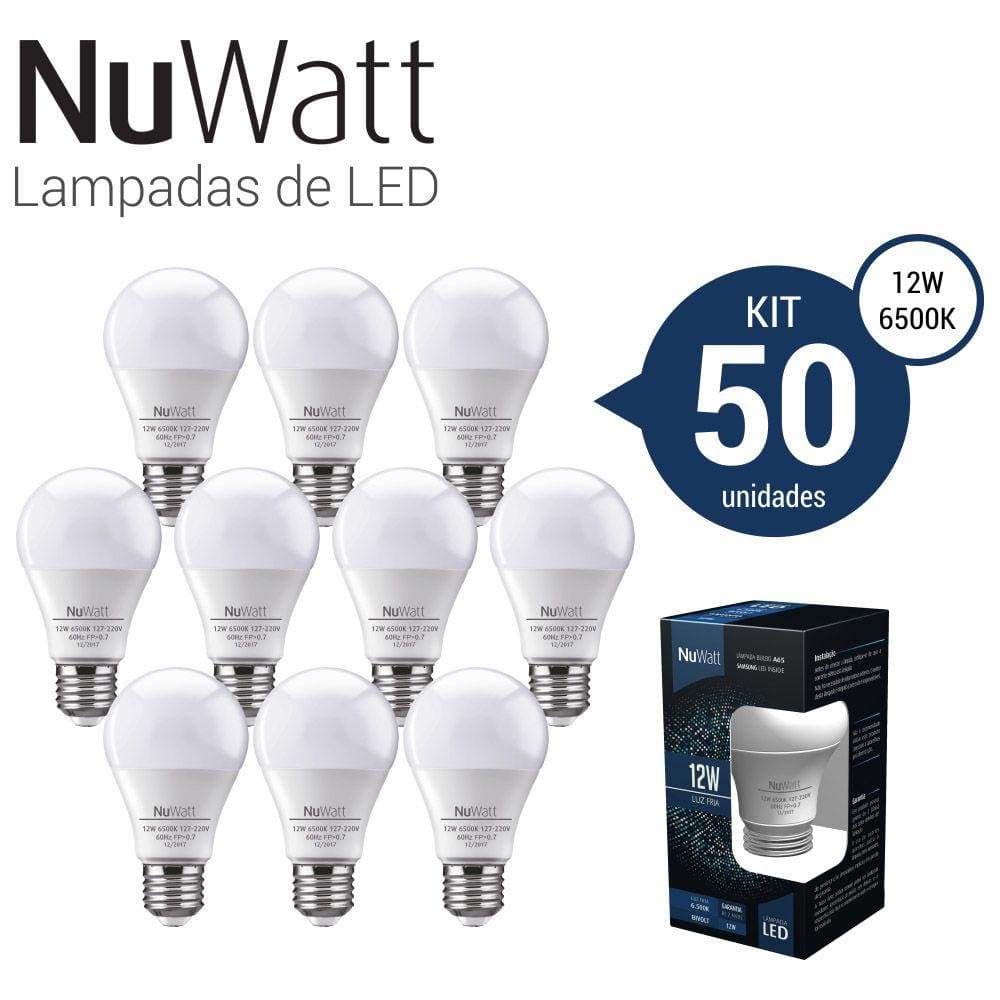 Kit 50 Lampada Led Bulbo 12w Samsung A65 E27 Luz Branca Fria