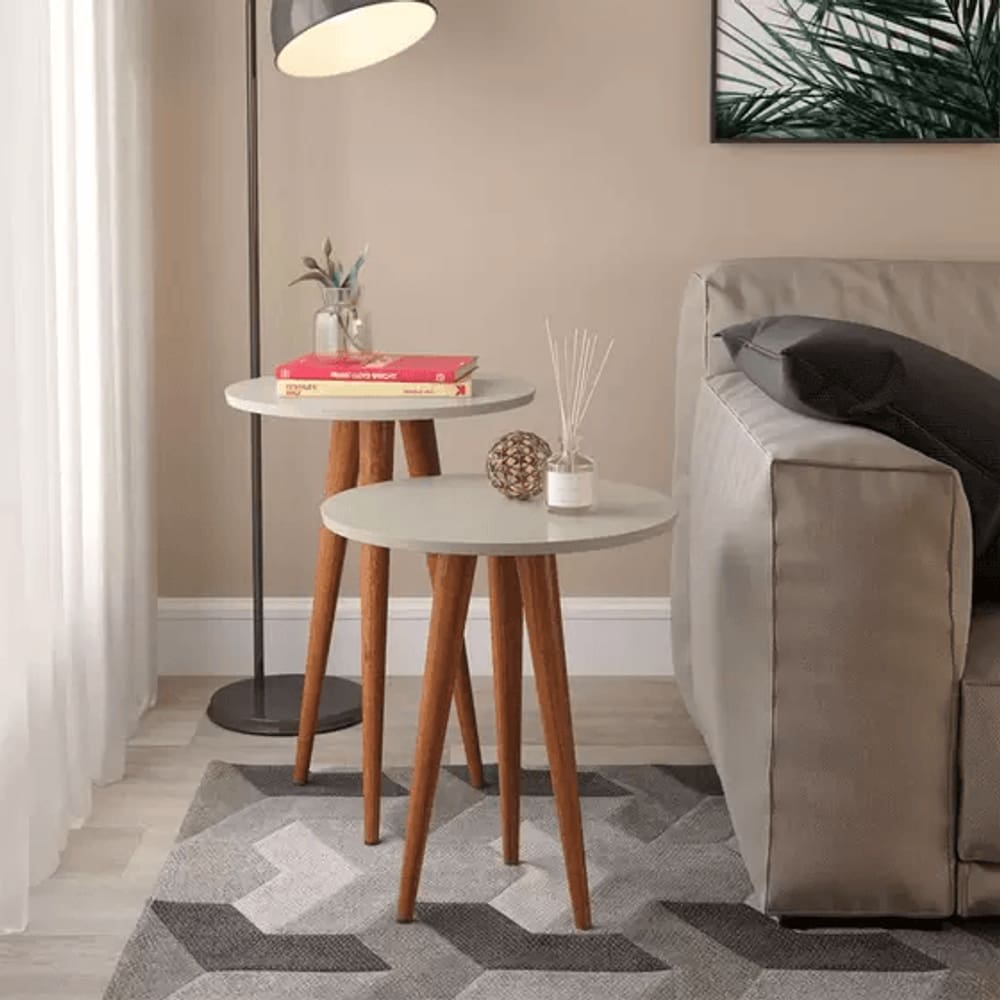 Conjunto 2 Mesas Slim Canto Cinamomo/ Off White