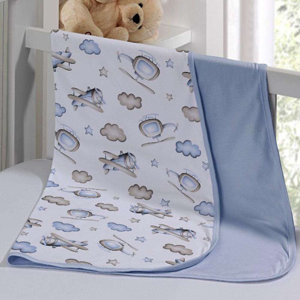 Cueiro Duplo Tecebem Baby Kim Malha Estampado kinder 80cm x 90cm Azul