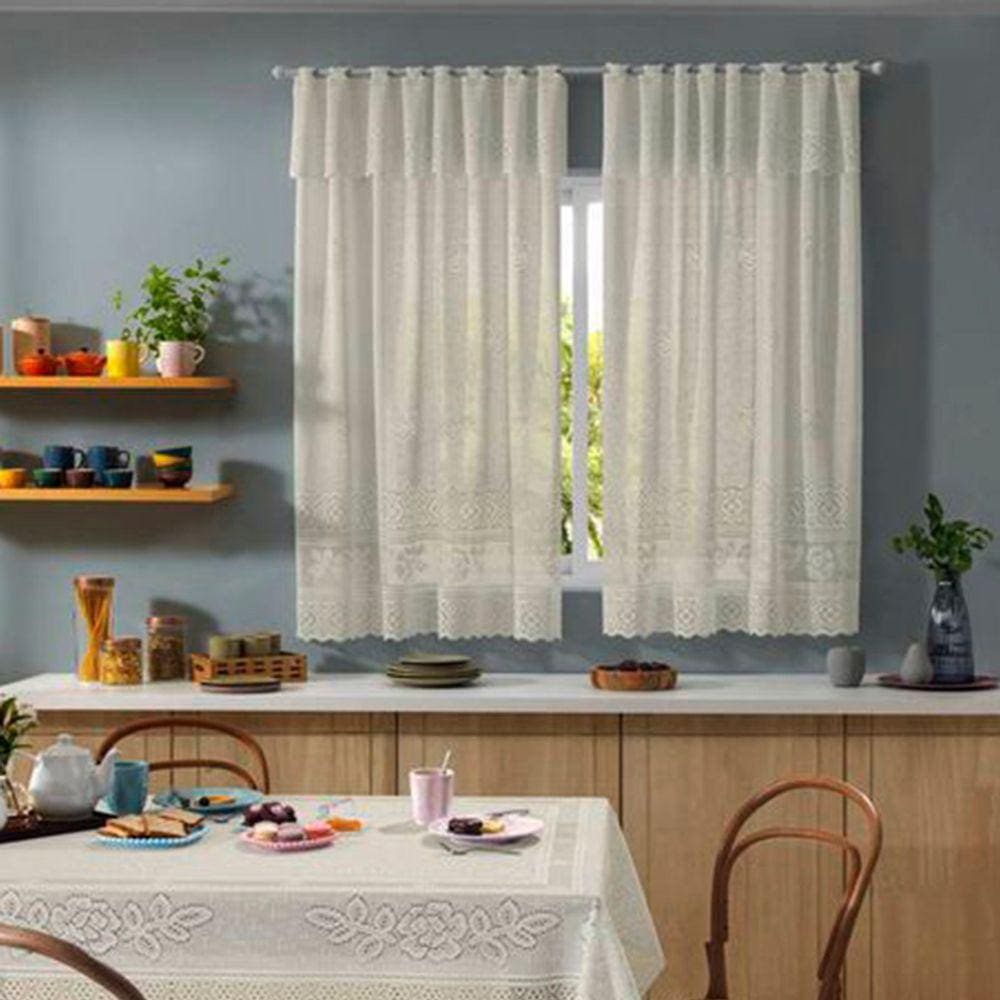 Cortina Interlar de Renda para Cozinha Valencia com Bando 280mx120m Marfim