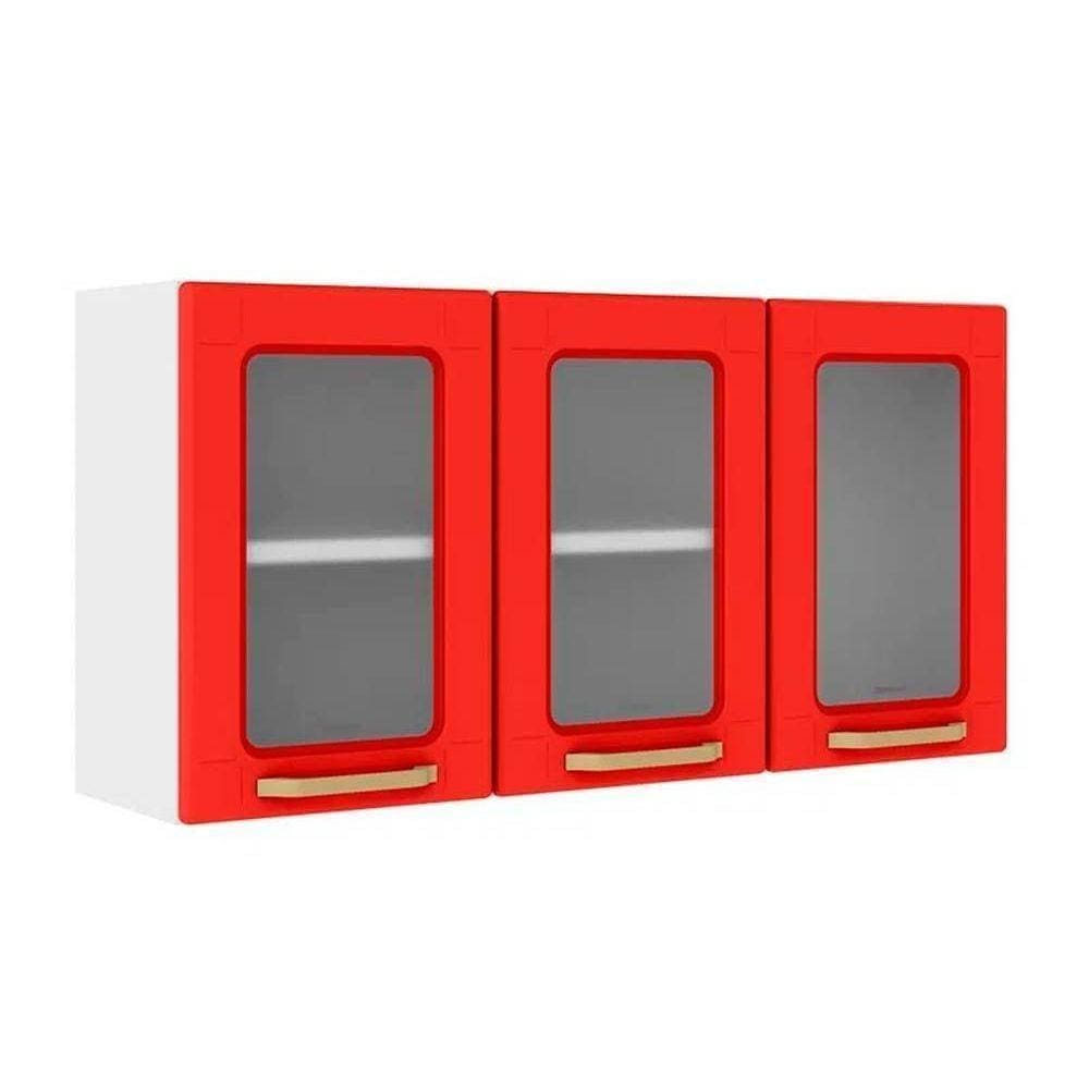 Armário De Cozinha Modulado Colors 6010 3 Portas C- Vidro Branco-vermelho - Bertolini
