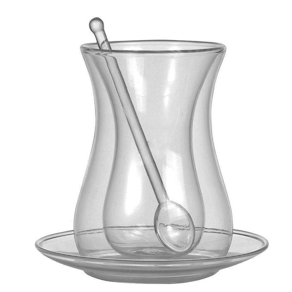 Conjunto Copo Silhueta Vidro Duplo, Colher E Pires Ah Natu