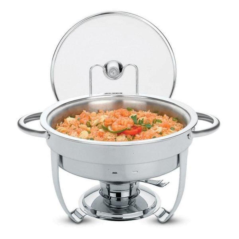 Rechaud Tramontina Redondo Em Aço Inox Banho Maria Com Suporte Para Tampa E Fogareiro 4,3 L