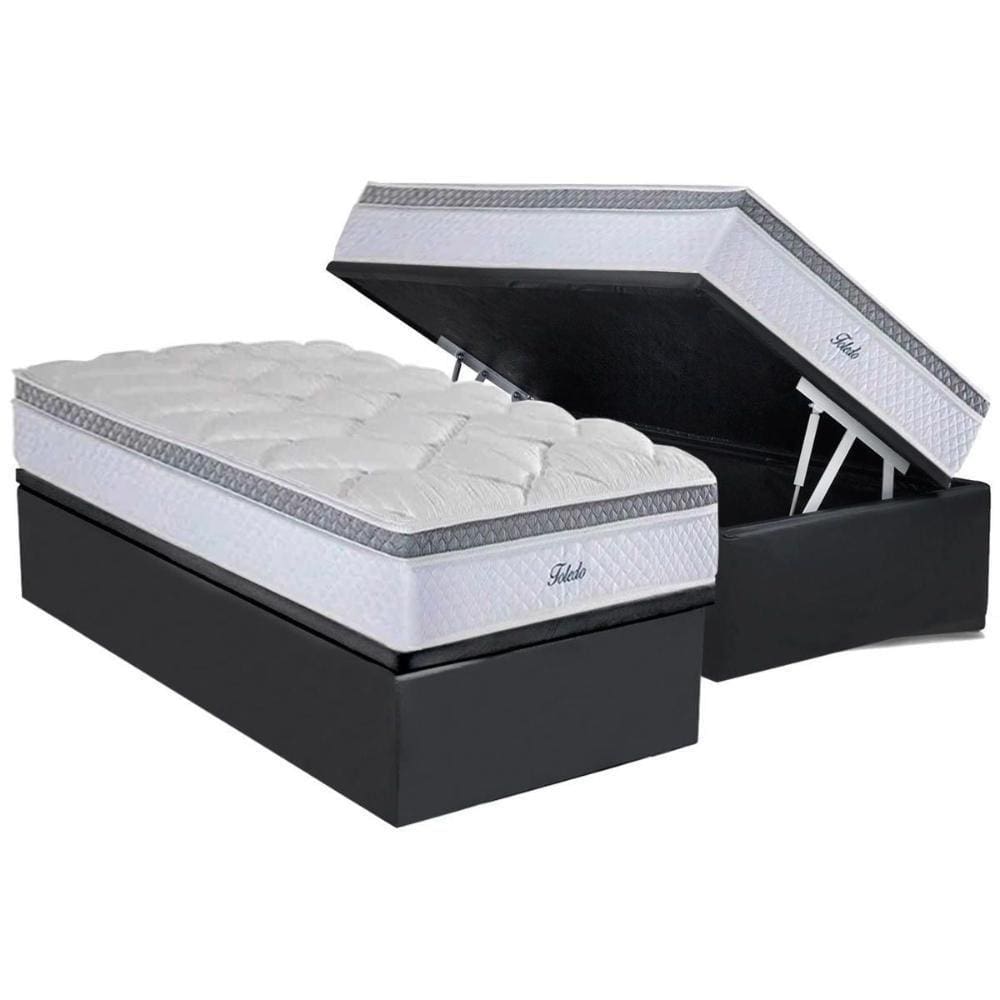 Conjunto Box Baú Solteiro: Colchão Molas Masterpocket Ensacadas Toledo + Base Crc Suede Gray