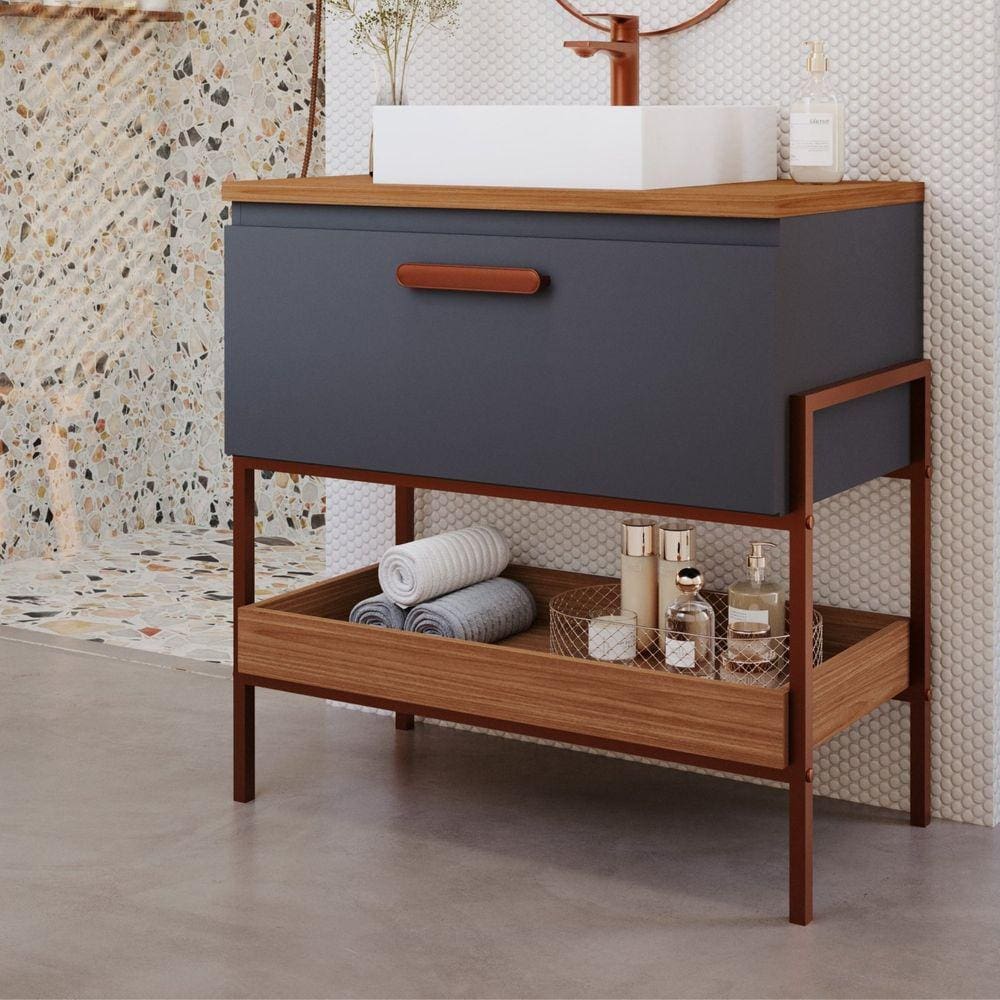 Gabinete para Banheiro com Cuba Hana Espresso Móveis Titânio