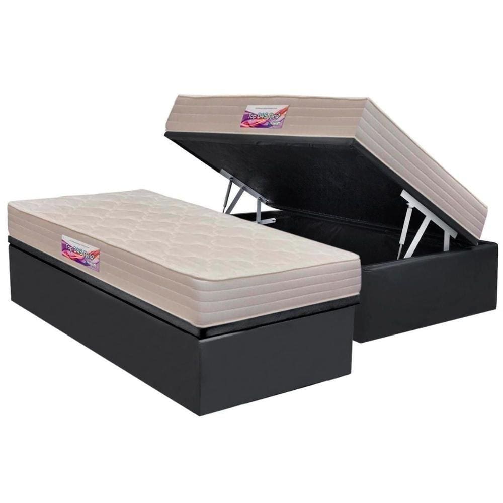 Conjunto Box Baú Solteiro: Colchão Espuma D45 New Top Double Face + Base Crc Courano Gray