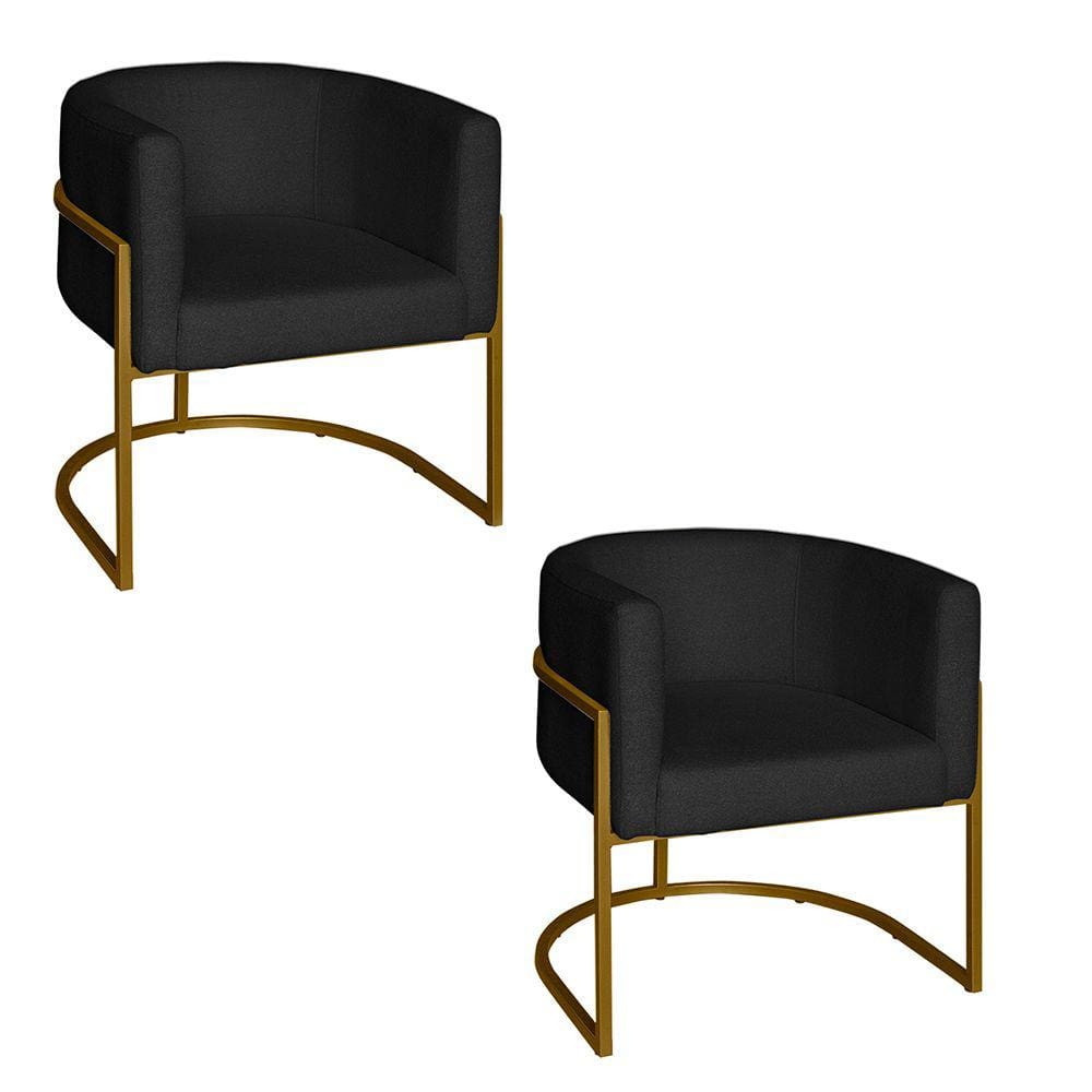 Poltrona Base Industrial Dourado Kit 2 Lety Veludo S05 - D`Rossi